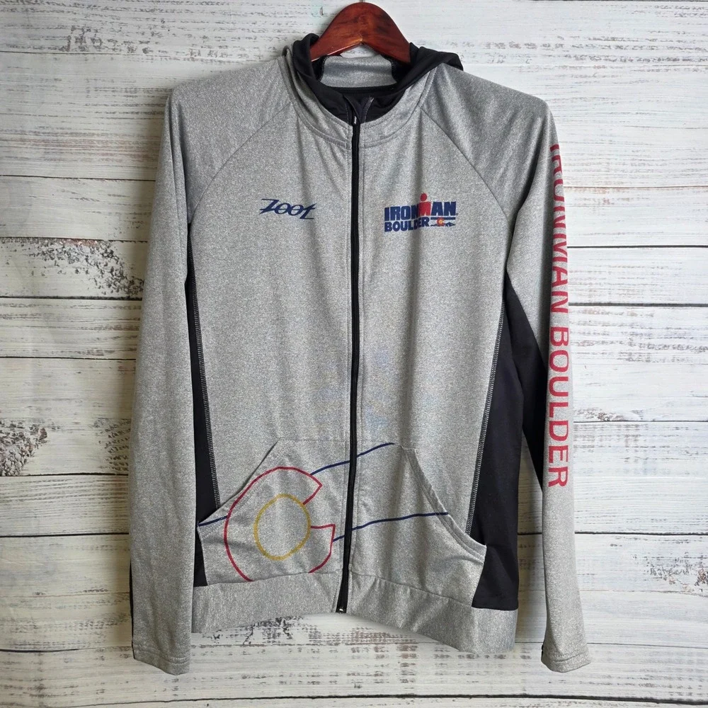Zoot Ironman Boulder Full Zip Hoodie Womens Large Gray Black Colorado Athletic L